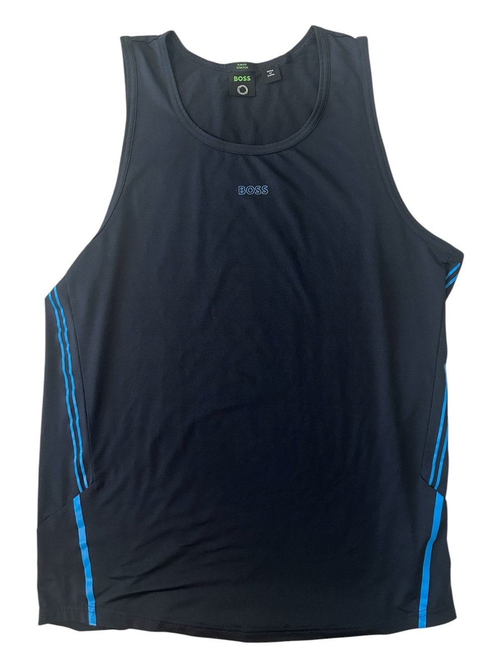 BOSS Black Slim Fit Stretch Tank Top with Blue Side Stripes Gym/Running